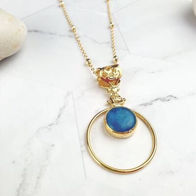 Sufia Round Blue Jade Pendant Necklace (SN290)