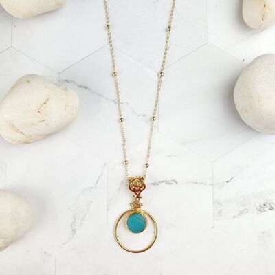 Collier pendentif rond Turquoise Sufia (SN293)