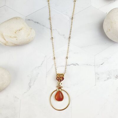 Sufia Orange Cat's eye Pendant Necklace (SN307)