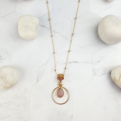Sufia Round Teardrop Pink Jade Pendant Necklace (SN325)
