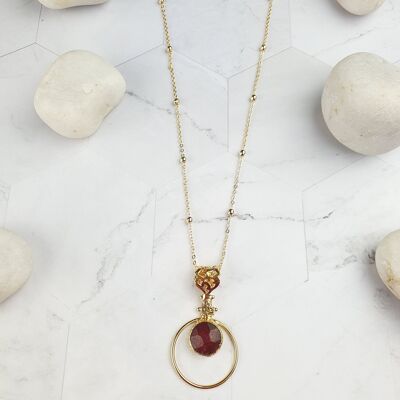 Sufia Round Red Jade Pendant Necklace (SN334)