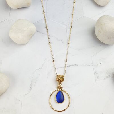 Sufia Teardrop Blue Cat's eye Necklace (SN341)