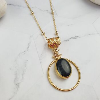 Collier pendentif en jade noir ovale Sufia (SN360) 4