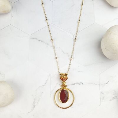 Sufia  Oval Red Jade Pendant Necklace (SN374)