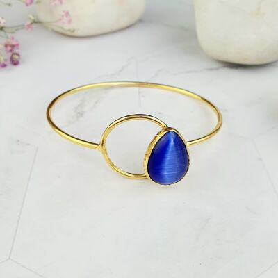 Bracelet jonc oeil de chat bleu Saira Teardrop (SN418)