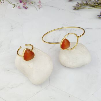 Saira Teardrop Orange Cat's eye Bangle and Ring Set (SN444) 1