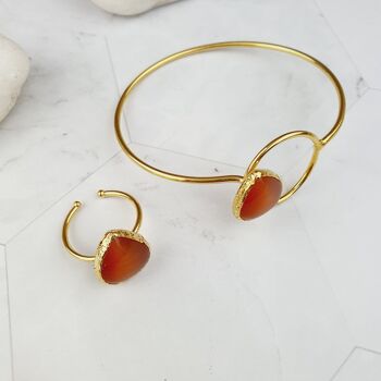 Saira Teardrop Orange Cat's eye Bangle and Ring Set (SN444) 3