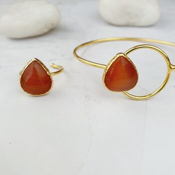 Saira Teardrop Orange Cat's eye Bangle and Ring Set (SN444) 4