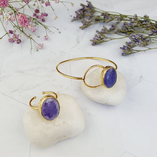 Saira Oval Purple Jade Bangle and Ring Set (SN448)