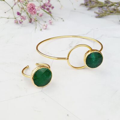 Saira Round Emerald Bangle and Ring Set (SN449)