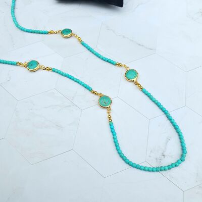 Lange türkisfarbene Perlenkette (SN454)