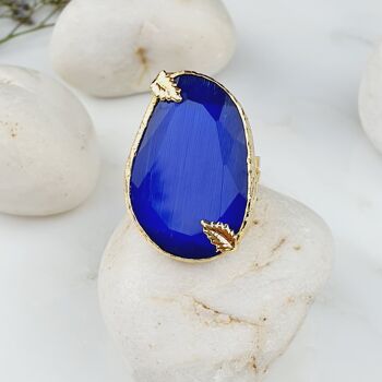 Talia Leaf Royal Blue Cat's eye Ring (SN458) 3