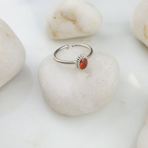 Sezen Silver Red Crystal Quartz Ring (SN481)