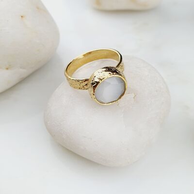 Bague oeil de chat blanc Zelifeh (SN484)