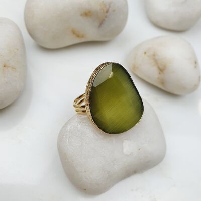 Bague oeil de chat vert olive Maidah (SN492)