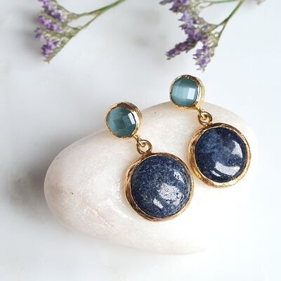 Boucles d'Oreilles Oeil de Chat Bleu et Lapis lazuli (SN496)