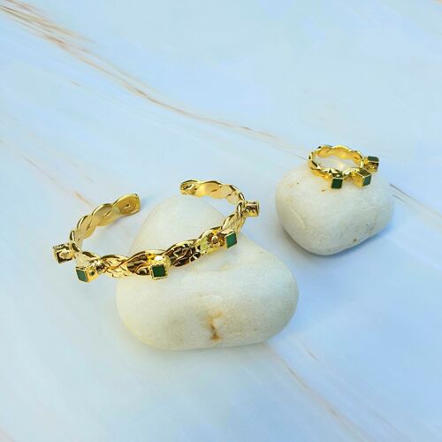 Green twist Bangle and Ring Set (SN505)