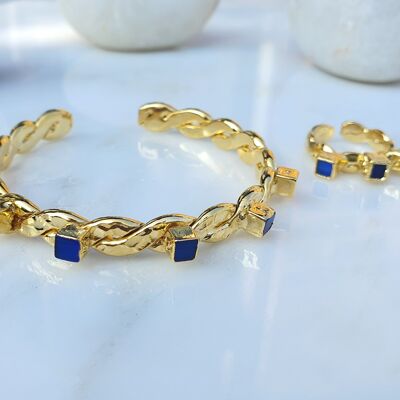 Conjunto de brazalete y anillo con giro azul (SN507)