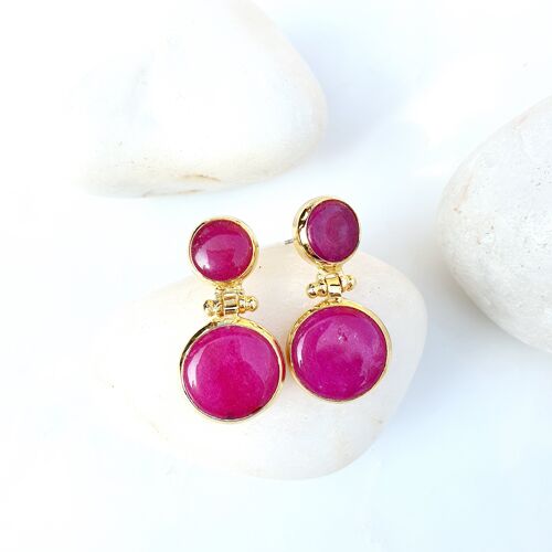 Two Stone Pink Jade  Earrings (SN513)