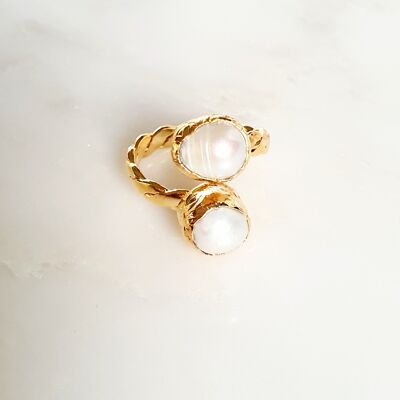 Roped Two Stone Pearl Ring (SN538)