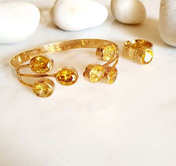 Ensemble bracelet et bague ovale en cristal jaune (SN544) 1