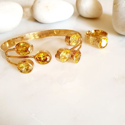 Ensemble bracelet et bague ovale en cristal jaune (SN544)