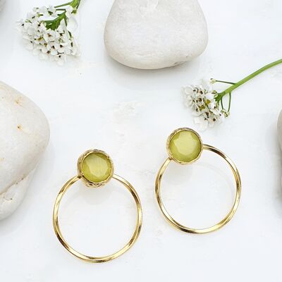 Yellow Cat's eye Hoop  Earrings (SN548)