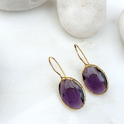 Purple Oval Crystal Quartz Earrings (SN549)