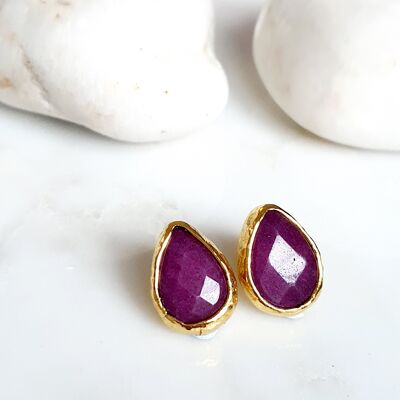 Teardrop Pink Jade Studs (SN556)