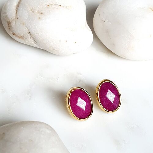 Oval Pink Jade Studs (SN558)