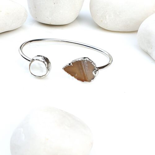 Silver Brown Agate and Pearl Bangle (SN559)