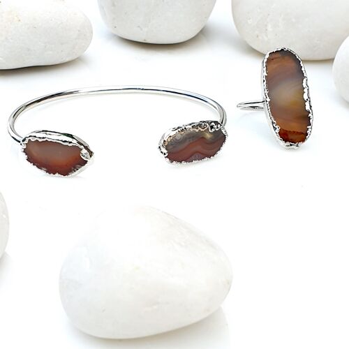 Silver Brown Agate   Bangle and Ring set (SN560)