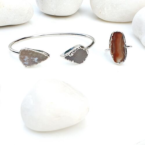 Silver Brown Agate  Bangle and Ring set (SN561)