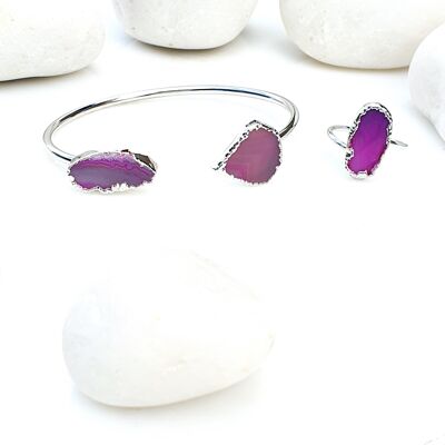 Silver Pink Agate  Pearl  bangle and Ring set (SN562)