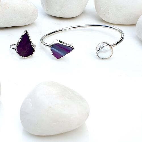Teardrop Dark Purple Agate Pearl  bangle and Ring set (SN563)