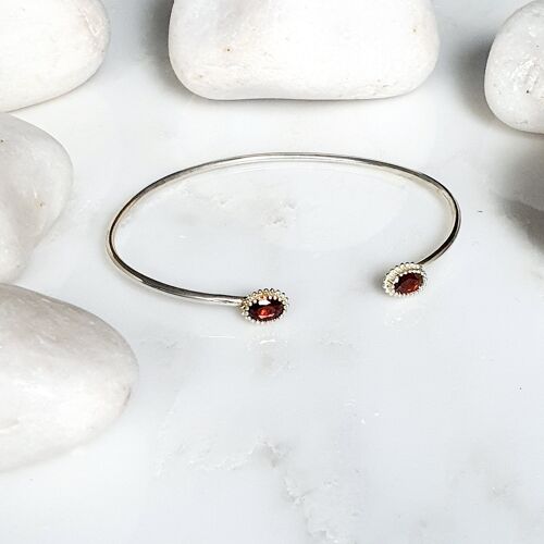 Garnet 2 stone Small  Silver Bangle (SN582)