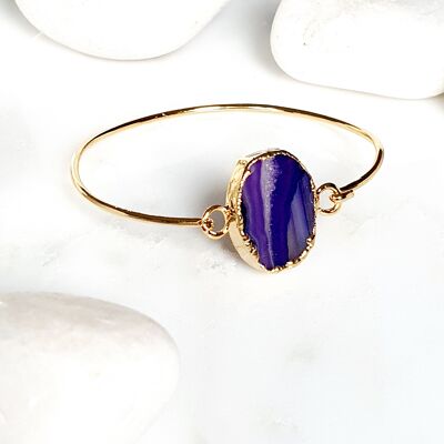 Bracelet ovale en agate violette avec une pierre (SN585)