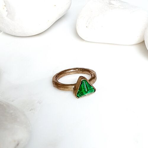 Green Triangle Bronze Ring (SN591)