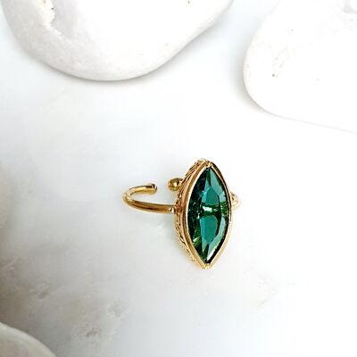 Stackable Pointy Oval blue-green Ring (SN596)