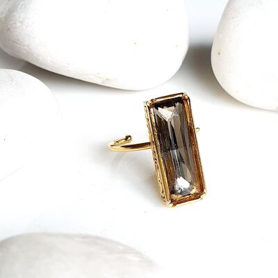 Grande bague rectangle champagne empilable (SN606)