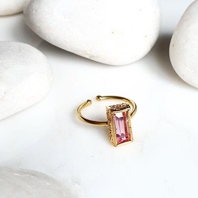 Anillo Rectángulo Rosa Apilable (SN611)