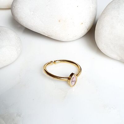 Anillo pequeño apilable de cristal con lente rosa (SN614)