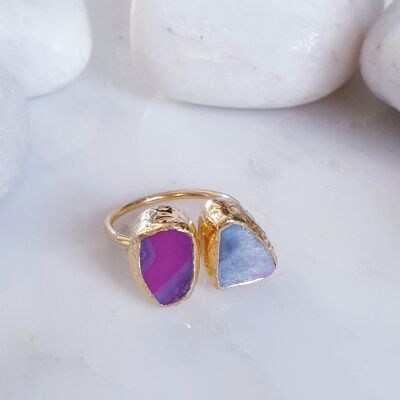 Bague Sevilay Agate 2 pierres (SN632)