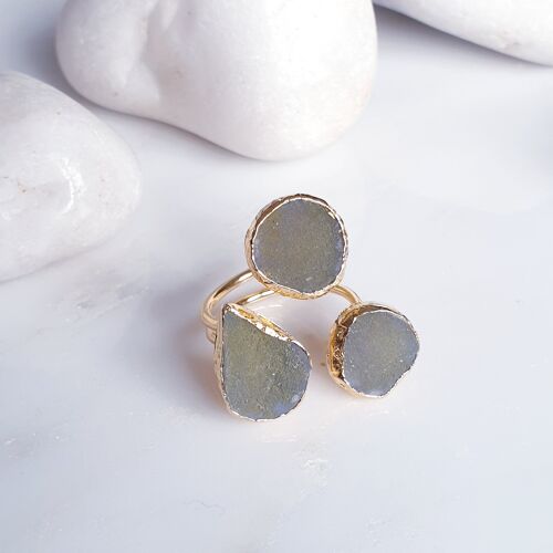 Natural Druzy 3 Stone Ring (SN637)