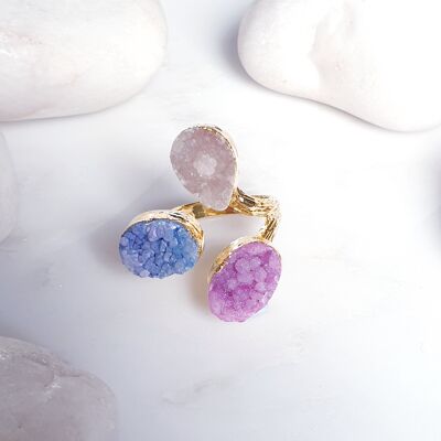 Anello con pietra Druzy colorata (SN638)