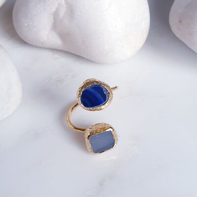Blue Agate 2 stone Ring (SN641)