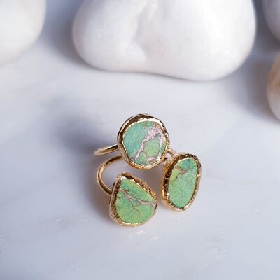 Green Varascite 3 stone Ring (SN647)