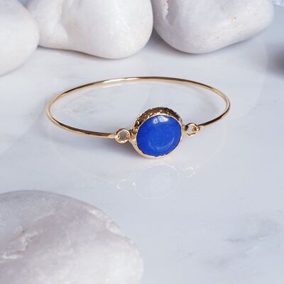 Bracciale rigido rotondo in giada blu (SN653)