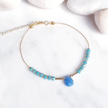 Bracelet de cheville tuba perlé en forme de larme - Bleu aqua (SN664) 1