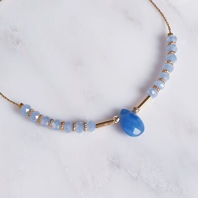 Bracelet de cheville tuba perlé en forme de larme - Bleu clair (SN665)